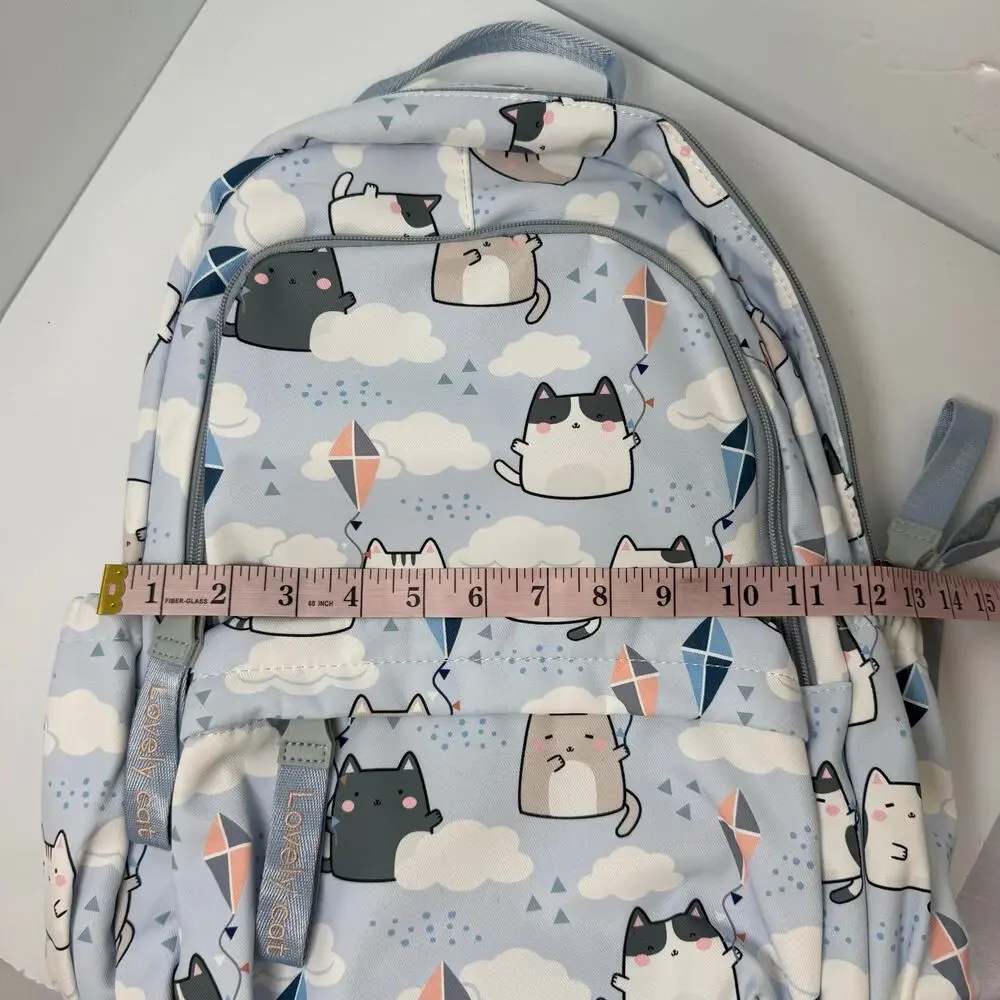 Kawaii Cat Backpack Light Blue Cartoon School Travel Bag ETAISHOW NWOT
